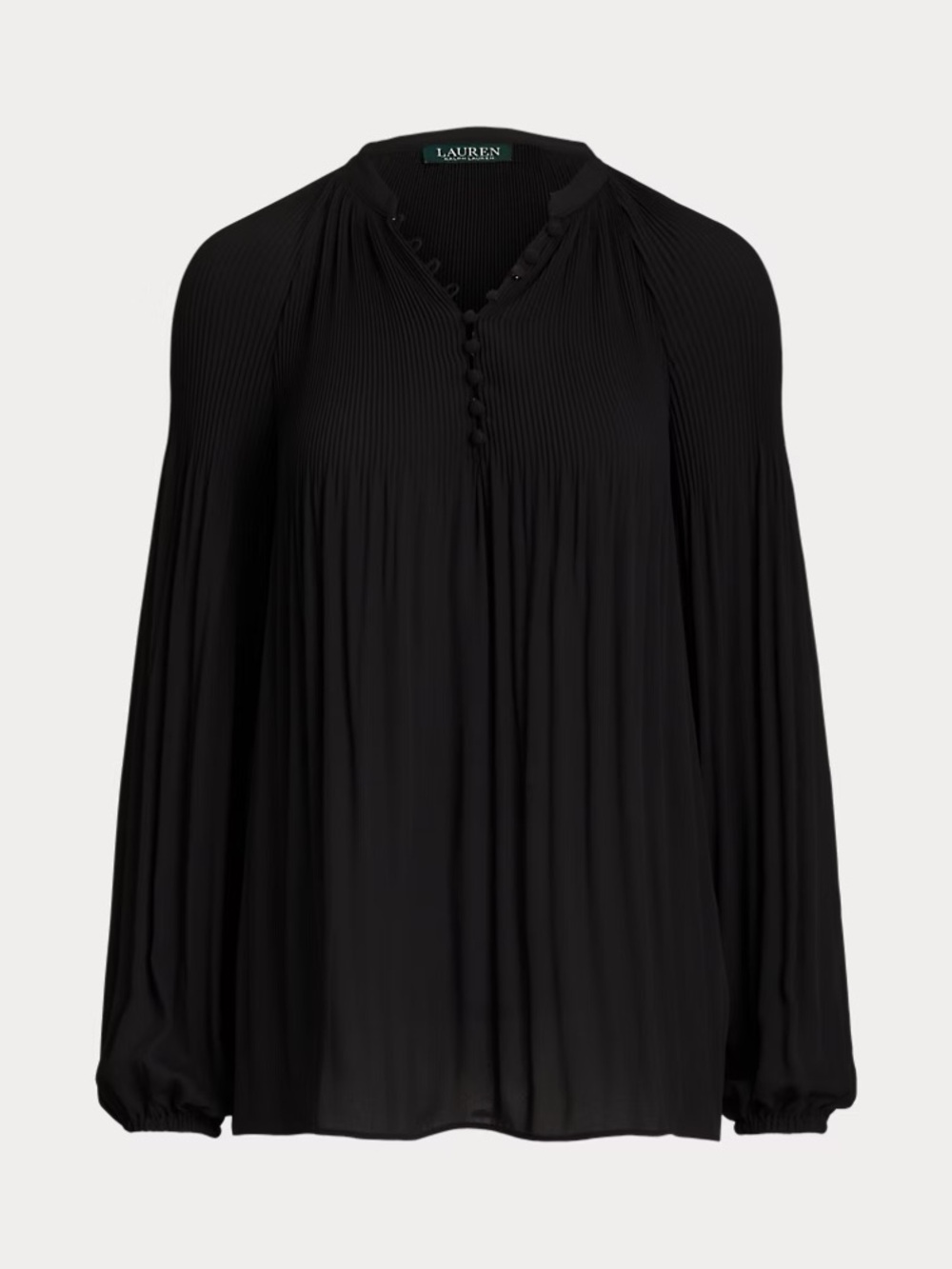 Ralph Lauren Black Pleated V-Neck Blouse